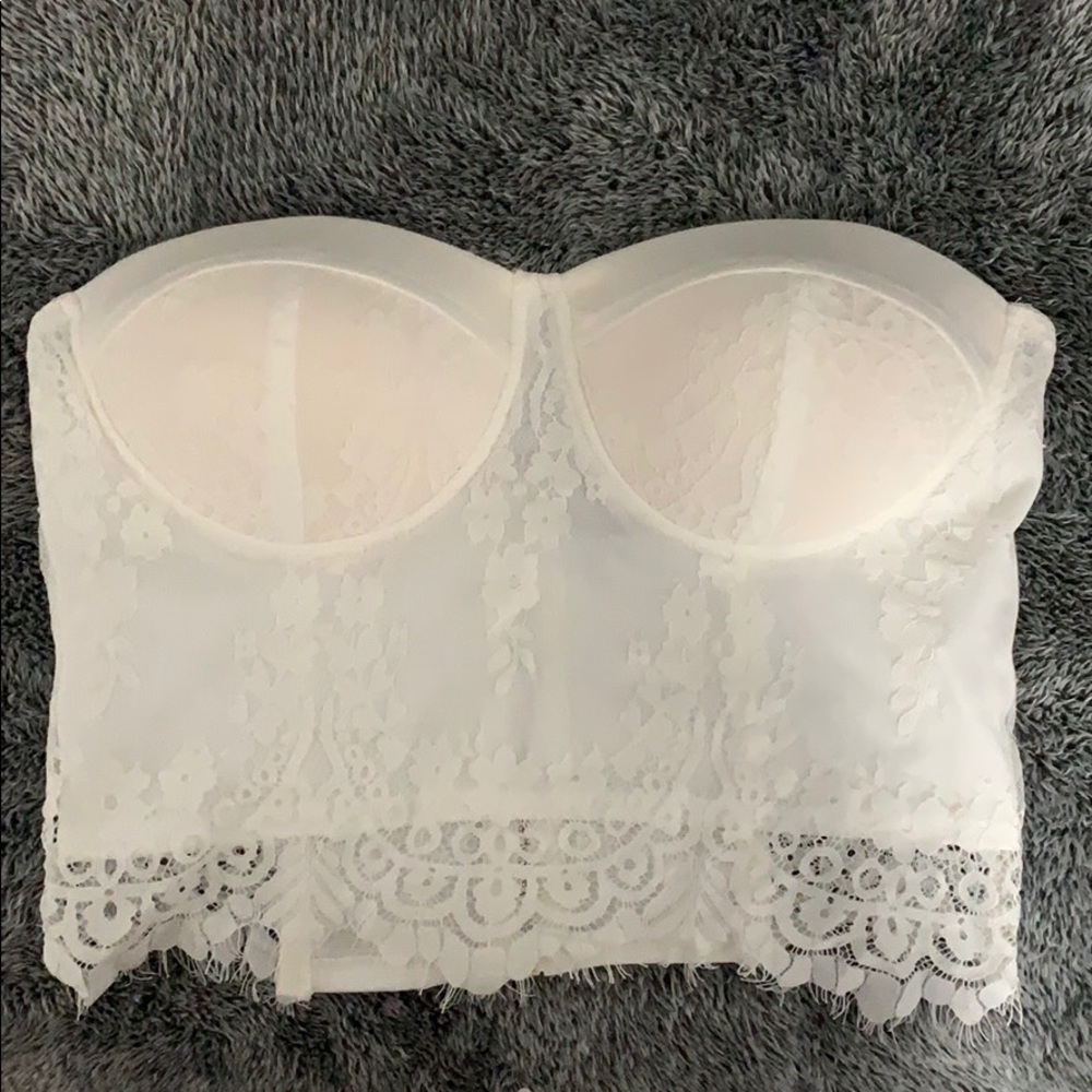 white strapless top